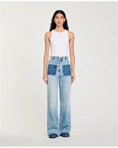 Женские джинсы-бойфренды с завышенной талией и накладными карманами, светло-голубой Sandro