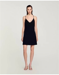 Короткое платье с бретелями со стразами, черный Sandro