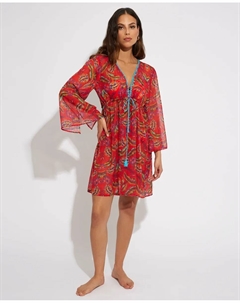 Короткое полупрозрачное пляжное платье с принтом, коралловый Selmark