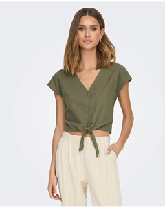 Женская рубашка с V-образным вырезом и узлом спереди, зеленый Jdy