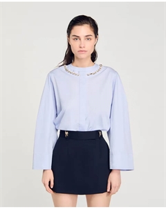 Короткая женская рубашка со стразами на воротнике, светло-голубой Sandro