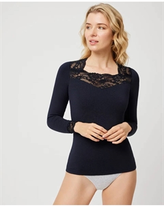 Женская термофутболка с кружевными деталями и длинными рукавами, темно-синий Ysabel mora