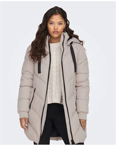 Длинный женский пуховик с капюшоном, светло-серый Jdy