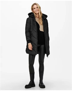 Длинный женский пуховик с капюшоном, черный Jdy