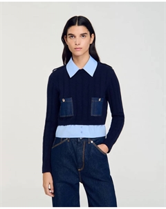 Женский свитер Trompe l'oeil, темно-синий Sandro