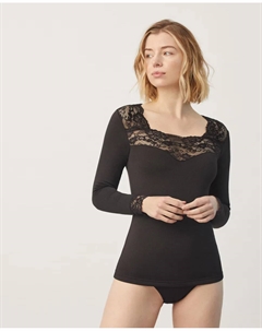 Женская термофутболка с кружевными деталями и длинными рукавами, черный Ysabel mora