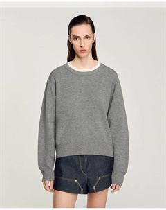 Широкий женский свитер с контрастным воротником, серый Sandro