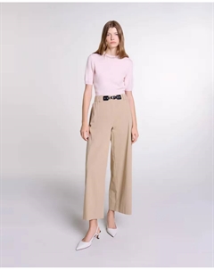 Женские широкие брюки с эластичной резинкой на талии и регулируемой пряжкой, бежевый Maje