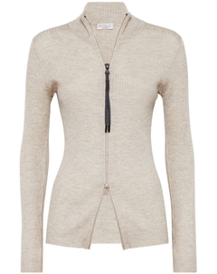 Топ из смесового кашемира на молнии, нейтральный цвет Brunello cucinelli