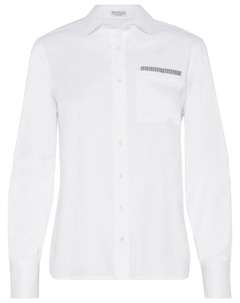 Рубашка с длинными рукавами и декором Monili, белый Brunello cucinelli