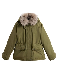 Парка Short Arctic in Mountain Cloth with Removable Hood and Fur, зеленый Woolrich