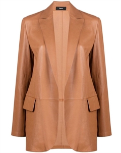 Кожаный пиджак без застежки, коричневый Theory