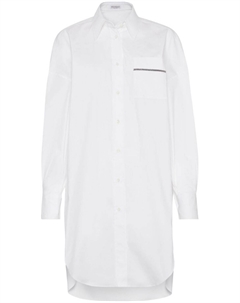 Рубашка с длинными рукавами и декором Monili, белый Brunello cucinelli