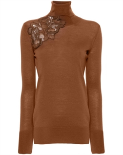 Шерстяной джемпер с цветочным кружевом, коричневый Ermanno scervino