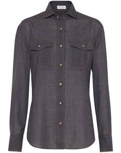 Рубашка из вирджинской шерсти с декором Monili, серый Brunello cucinelli