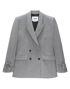 Двубортный пиджак с цветочной аппликацией, серый Msgm