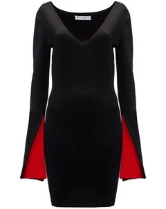 Платье с контрастными манжетами и V-образным вырезом, черный Jw anderson