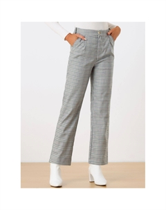 Женские клетчатые длинные брюки с эластичной резинкой на талии и пуговицами на молнии, серый/синий Allegra k