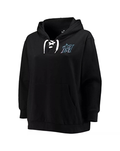 Женский черный пуловер с капюшоном Miami Marlins больших размеров на шнуровке и v-образным вырезом Unbranded