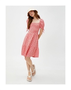 Мини-платье с объемными рукавами и квадратным вырезом Gipelli, красный Koton