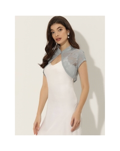 Женский кружевной кардиган с воротником-стойкой, короткие элегантные плечи, серый Allegra k