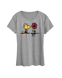 Женская футболка с рисунком Peanuts Woodstock Rose, цвет Heather Gray Licensed character