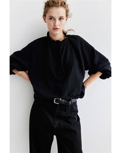 Муслиновая блузка с воланной отделкой, черный H&m