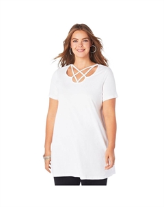 Женская туника больших размеров с решетчатым вырезом и короткими рукавами Ultimate Туника больших размеров, белый Roaman's