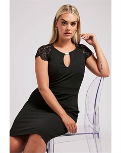 Платье футляр с вырезом замочной скважиной и кружевными рукавами в Лондоне, черный Yours curve