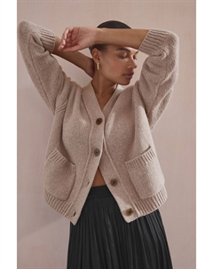 Мягкий на ощупь вязаный кардиган из смеси шерсти яка с передним карманом, нейтральный Next