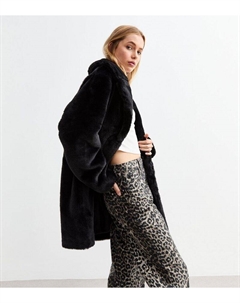 Черная шуба из искусственного меха, черный New look