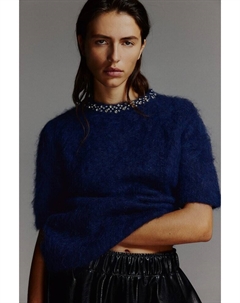 Рубашка из микса мохера с декором, синий H&m