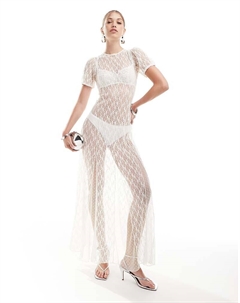 Платье макси из прозрачного кружева с годеками цвета слоновой кости Festival Miss selfridge