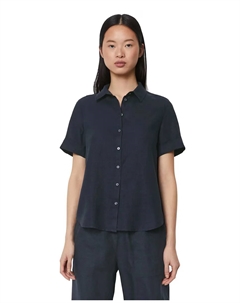 Льняная женская рубашка с коротким рукавом обычного размера, темно-синий Marc o'polo