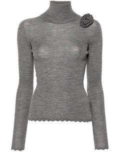 Джемпер в рубчик с цветочной аппликацией, серый Blumarine