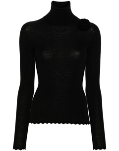 Джемпер с цветочной брошью и высоким воротом, черный Blumarine