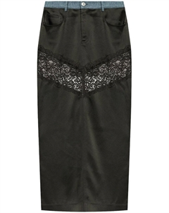 Длинная прямая юбка с кружевной вставкой, черный Blumarine