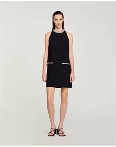 Короткое платье со стразами, черный Sandro