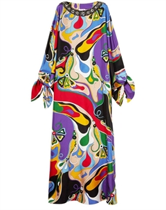 Шелковый кафтан с принтом Orchidee, синий Pucci