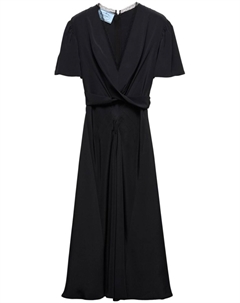 Платье миди с V-образным вырезом и короткими рукавами, черный Prada
