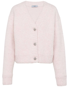 Шерстяной кардиган с кристаллами, розовый Prada