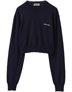 Укороченный шерстяной джемпер, синий Miu miu