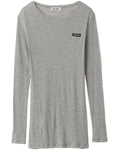 Платье мини с нашивкой-логотипом, серый Miu miu