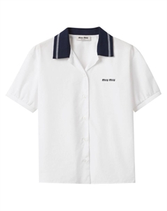 Поплиновая рубашка с вышитым логотипом, белый Miu miu