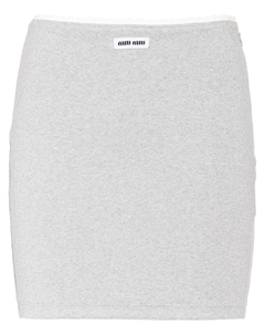 Юбка мини в рубчик с нашивкой-логотипом, серый Miu miu