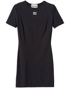 Платье мини с короткими рукавами и логотипом, черный Miu miu
