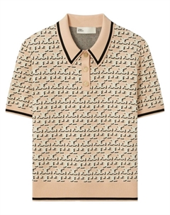 Жаккардовый топ-поло с монограммой, нейтральный цвет Tory burch
