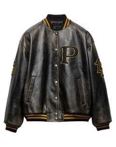 Кожаная куртка-бомбер с логотипом-аппликацией, черный Prada