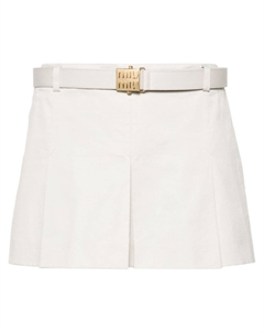 Плиссированная мини-юбка с логотипом и пряжкой, нейтральный цвет Miu miu