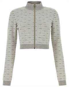 Укороченный кардиган с логотипом intarsia, серый Miu miu